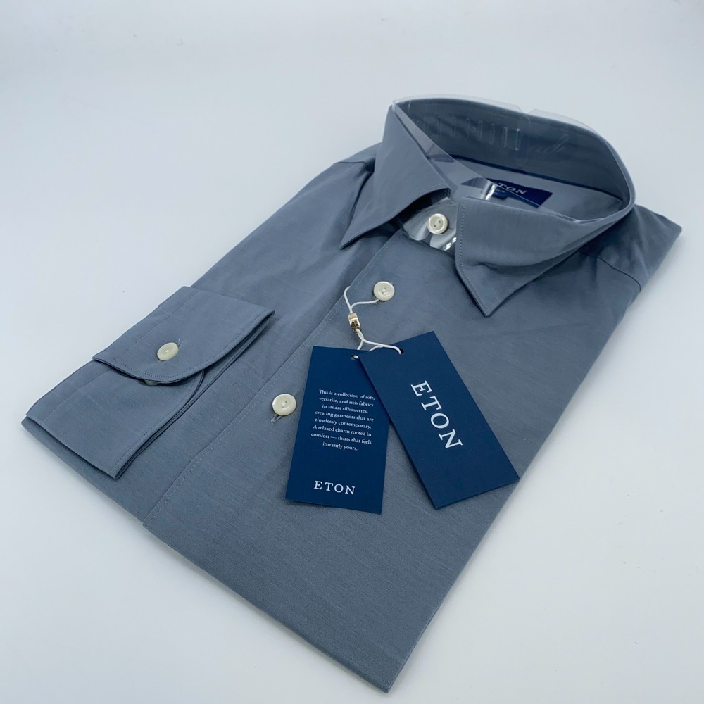 Eton Dress Shirt‎ Mens 2XL Gray Fine Twill Stretch Slim Fit Collared Button Up